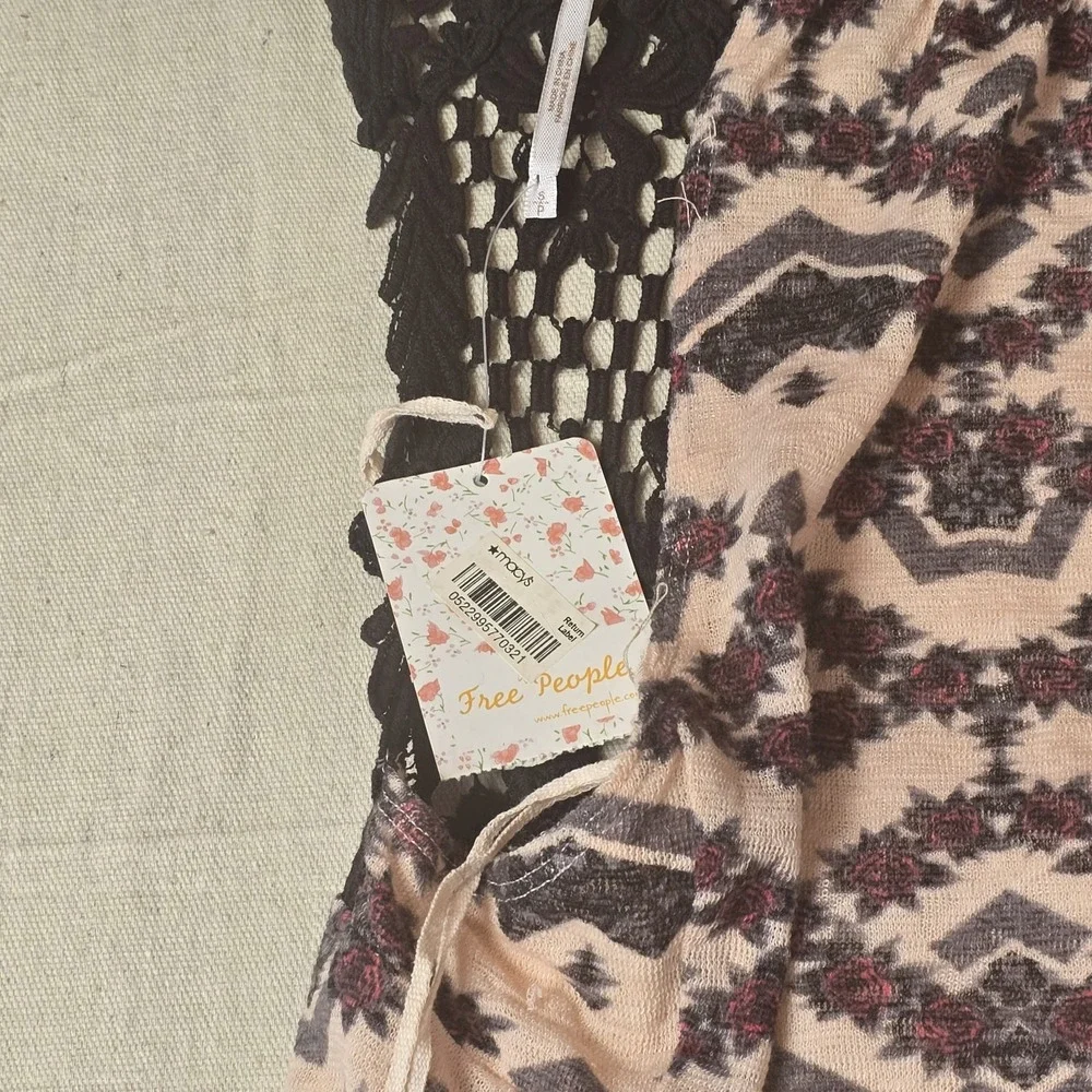 Free People‎ Beautiful Aztec Rose Design Racer Open Back Long Dress Sz S - Picture 9 of 12